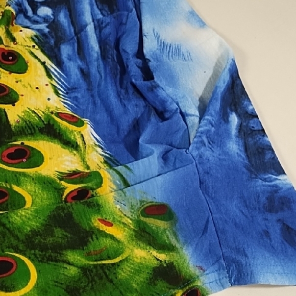 Lightweight Stretchy Peacock Print Blue Women's coverup Lounge Top - Picture 7 of 11